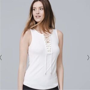 White House Black Market White Lace-Up Sleeveless Top Size Medium
